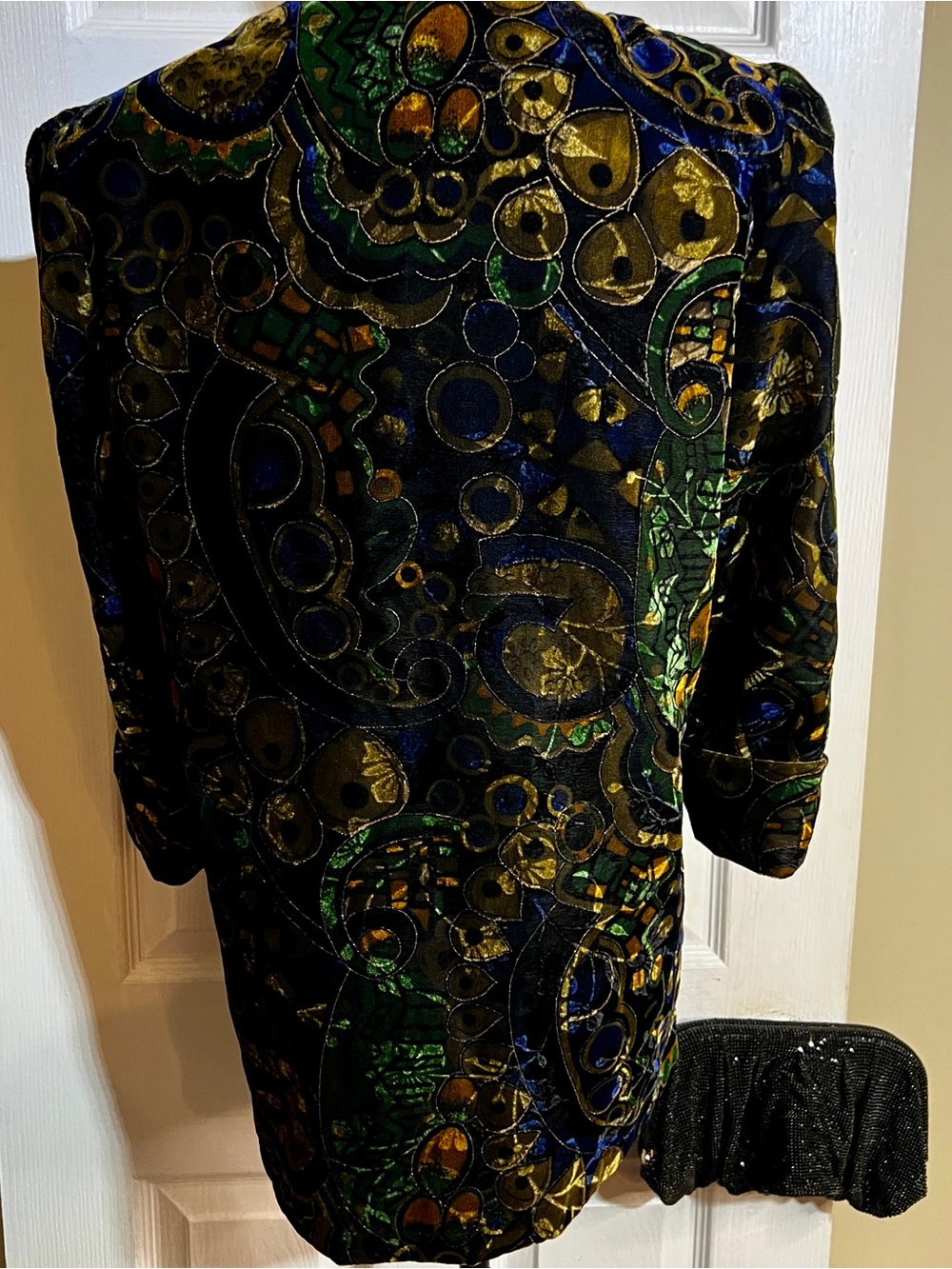 Another Thyme Vtg 90s Geo Abstract Velvet Metallic Artsy Glam Open Blazer S/M - Picture 6 of 14